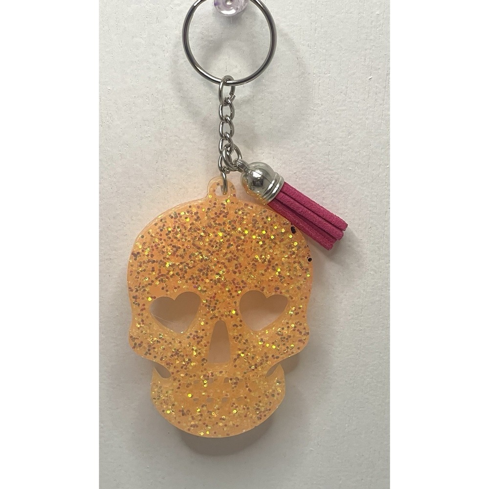 Orange Sugar Skull Novelty Keyring Accessory